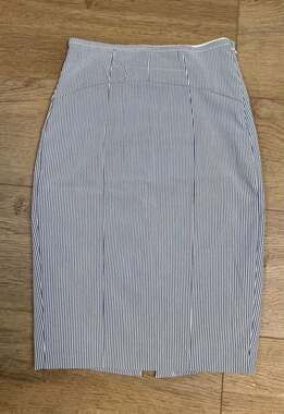 7th Avenue Design Studio New York & Company Blue and White Vertical Striped Lace